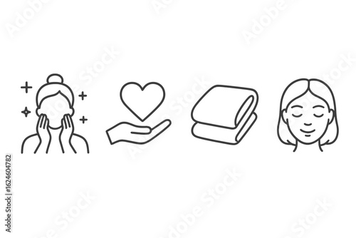 Skincare and relaxation icons: self-care, wellness, female