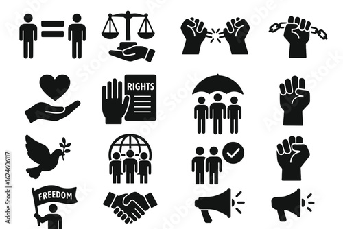 Human Rights – 12/16 Solid Black Silhouette Vector EPS Set Collection