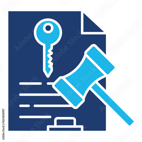 Key Icon In Blue Monochrome Flat Design, Vector Illustration
