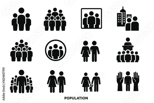 World Population Day – 12/16 Solid Black Silhouette Vector EPS Set Collection