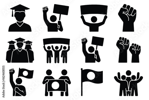 Student-People Uprising Day Bangladesh – 12/16 Solid Black Silhouette Vector EPS Set Collection