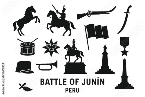 Battle of Junín Peru – 12/16 Solid Black Silhouette Vector EPS Set Collection