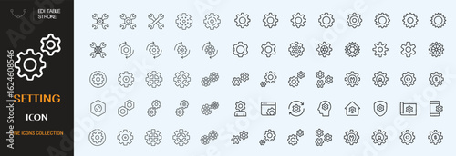 Settings icon set. Containing options, configuration, preferences, adjustments, gear, control panel, equalizer, management, optimization and more icons. Vector illustration. editable stroke