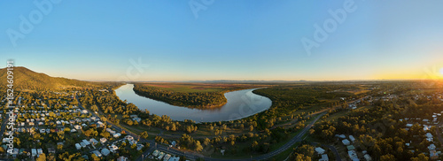 Beautiful drone shot of the Rockhampton river at sunset in Queensland, Australia