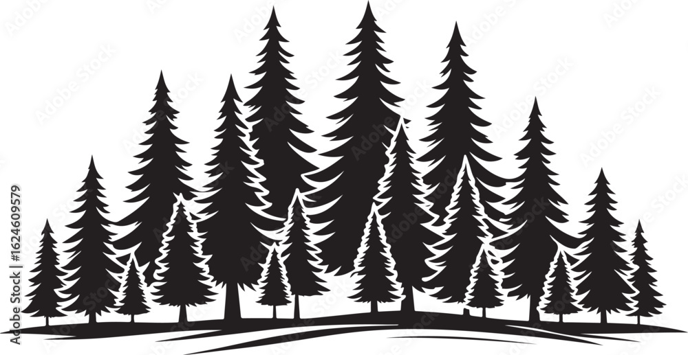 Obraz premium Seamless pattern of fir trees in a winter forest landscape with snow and pine trees