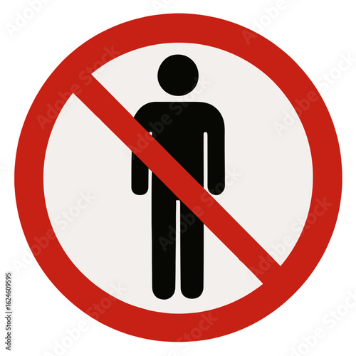 A clear and concise warning sign indicating a prohibition or restriction of access for individuals. Modern flat vector sticker label with icon and badge style, transparent background