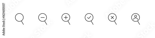 Search icon. Magnifier glass sign. Isolated search vector set. Zoom in out sign.