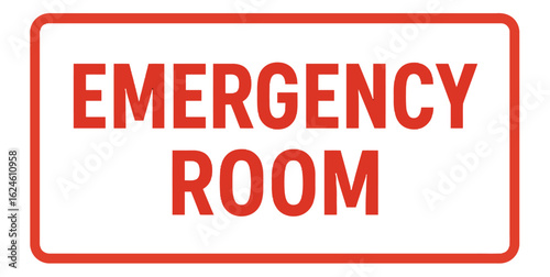 Emergency room sign, indicating the location for immediate medical assistance. Modern flat vector sticker label with icon and badge style, transparent background