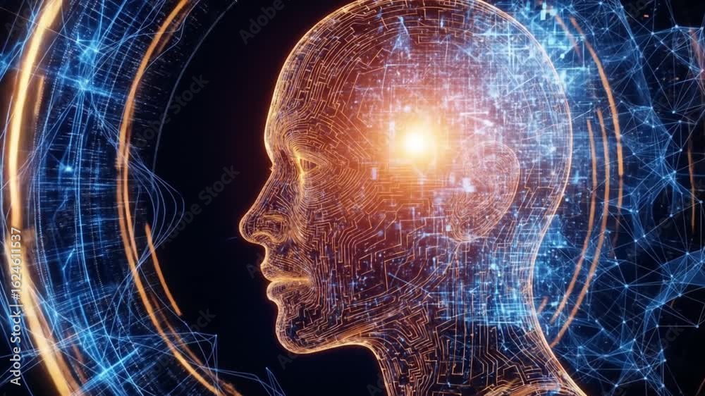 Vidéo Stock Digital representation of a human head and brain composed ...