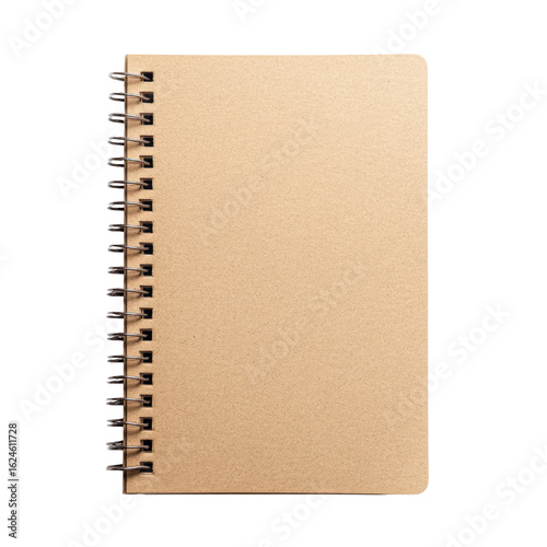 Brown kraft spiral notebook isolated on transparent background