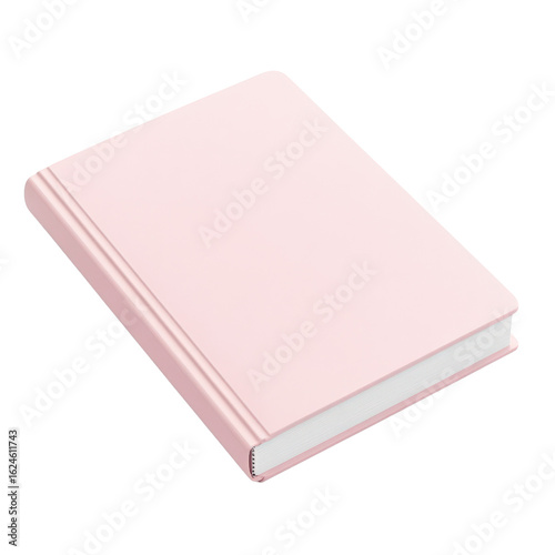 Pink hardcover notebook closed and isolated on transparent background