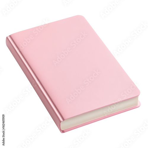 Closed pink hardcover notebook isolated on transparent background