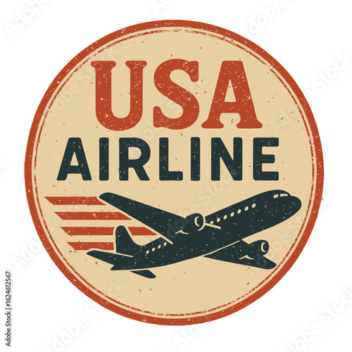 Vintage logo of USA Airline, featuring an airplane and a patriotic design. Vintage vector emblem badge patch, retro design, transparent background