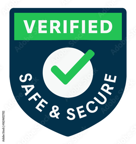 This badge assures users of safety, security, and authenticity. Sign. Modern flat vector sticker label with icon and badge style, transparent background