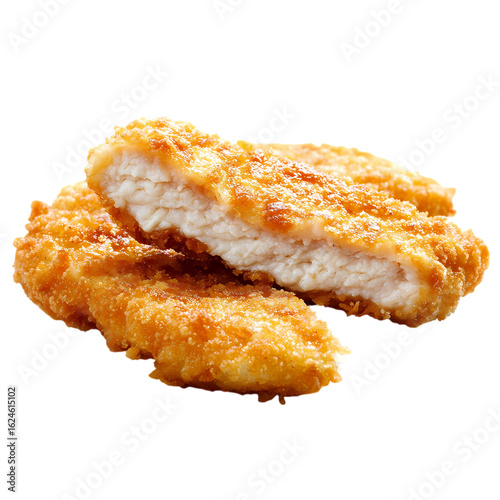 Crispy fried fish fillet with golden brown crust isolated on transparent background