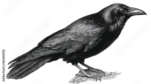 Elegant Black Crow on White Background - Isolated Professional Image for Stock Photos