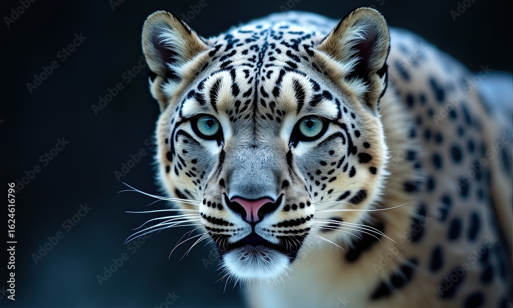 Obraz premium Majestic Leopard Portrait with Piercing Blue Eyes