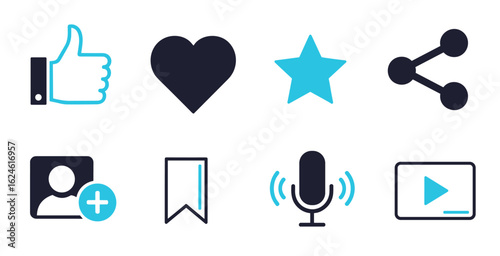 Like and favorite vector icons set featuring heart thumb up rating approval and social media symbols