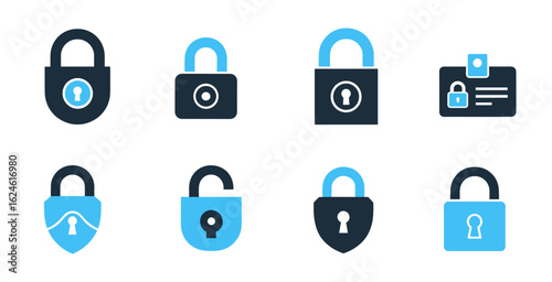 Security lock vector icons set featuring padlock key password protection and safety symbols