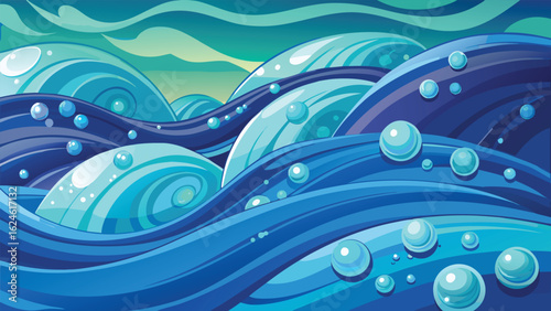 Abstract blue background with flowing lines and wave patterns, evoking the fresh, clean feel of the ocean