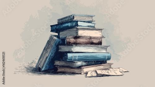 Professional Hand Drawn Stack of Books Illustration for Education Concepts