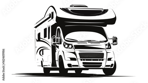 Sleek Motorhome Emblem Camper Minivan Black Shadow Image