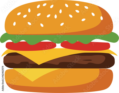 Delicious classic cheeseburger with sesame seed bun fresh lettuce and ripe tomato slices