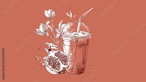 Refreshing Pomegranate Juice Glass with Lid and Straw for Healthy Drinking
