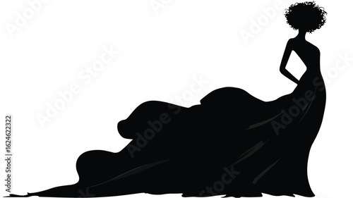 Elegant Silhouette of Black Girl in Flowing Dress