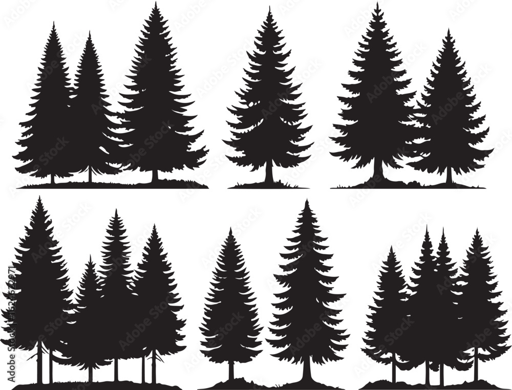 Obraz premium Seamless pattern of fir trees in a winter forest landscape with snow and pine trees