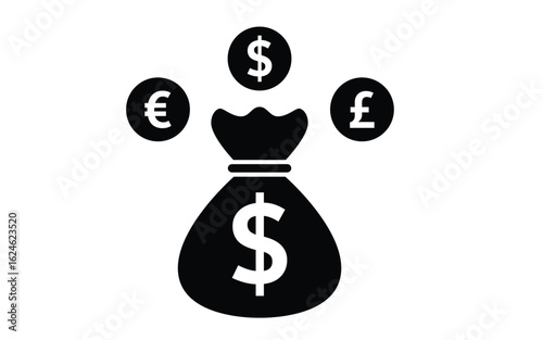 Currency exchange and money bag global finance icon illustration graphic