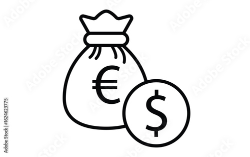 Money bag with euro and dollar currency symbols illustration