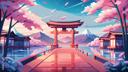 Traditional Japanese architecture and ancient temples with beautiful gardens and pagodas under a serene sky