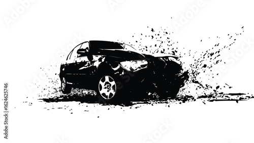 Professional Vector Silhouette of Car Accident on White Background
