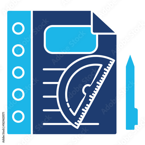 School Icon In Blue Monochrome Flat Design, Vector Illustration