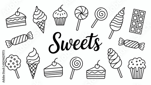 Delightful array of hand-drawn sweets, perfect for adding a playful touch to your designs and celebrating sugary treats with style
