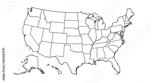 United States Map Blank Outline with State Borders