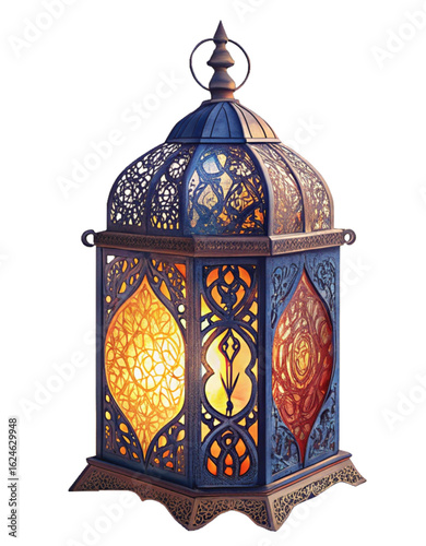 Exquisite ornate lantern glows with warm, inviting light, perfect for festive decor