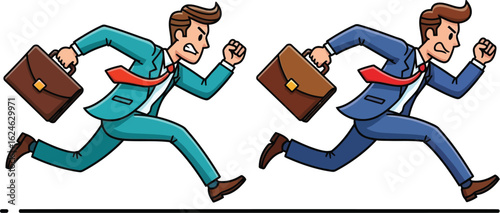 Two businessmen running with briefcases in a race
