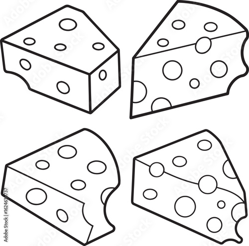 Set of Cheese outline vector illustration line art