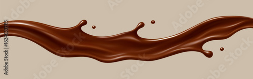 Realistic flowing chocolate splash wave. Cocoa swirl motion. Sweet dessert liquid. Vector illustration