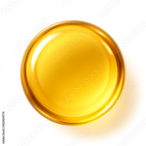 Golden oil drop isolated on white background. Cosmetic serum or vitamin capsule. Vector illustration