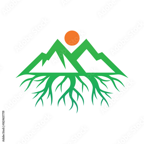 Abstract mountain range merging into tree roots a unique silhouette design