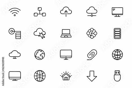 A sleek bundle featuring modern interpretations of internet and computing technology in continuous single-line illustrations. Perfect for websites, tech branding, and UI design.