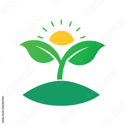 A single curved leaf cradling a delicate seedling in a minimalist silhouette design