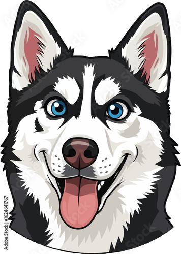 Happy Alaskan Klee Kai Head - Smiling Dog Vector Portrait Illustration