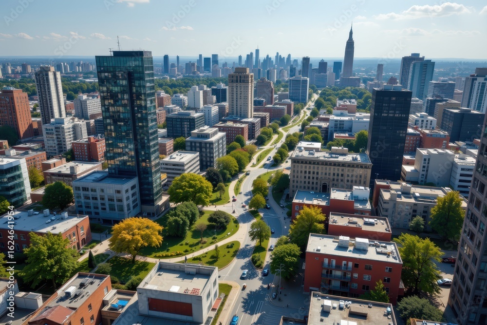 Fototapeta premium from the sky mapping of urban green spaces helps identify cooling zones reducing heat related risks and improving public health in vulnerable urban environments effectively