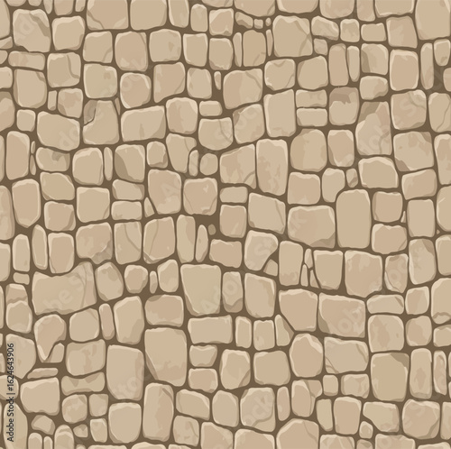 Vector seamless stone wall pattern with neatly arranged gray rocks. Ideal for background use in games, construction visuals, medieval artwork, or fantasy settings.