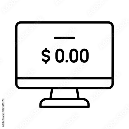 Zero dollar balance on screen representing bankruptcy and no funds (Outline icon)