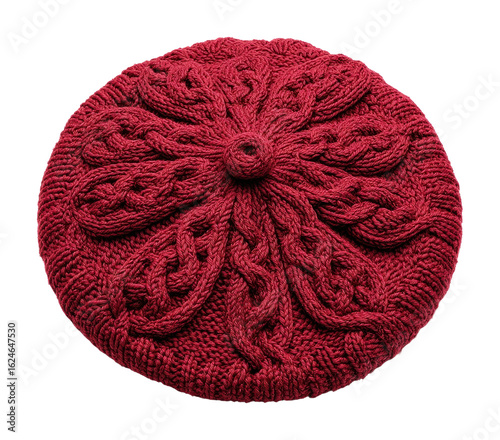 Knit red beret fashion accessories textured style inspiration isolated on transparent background
